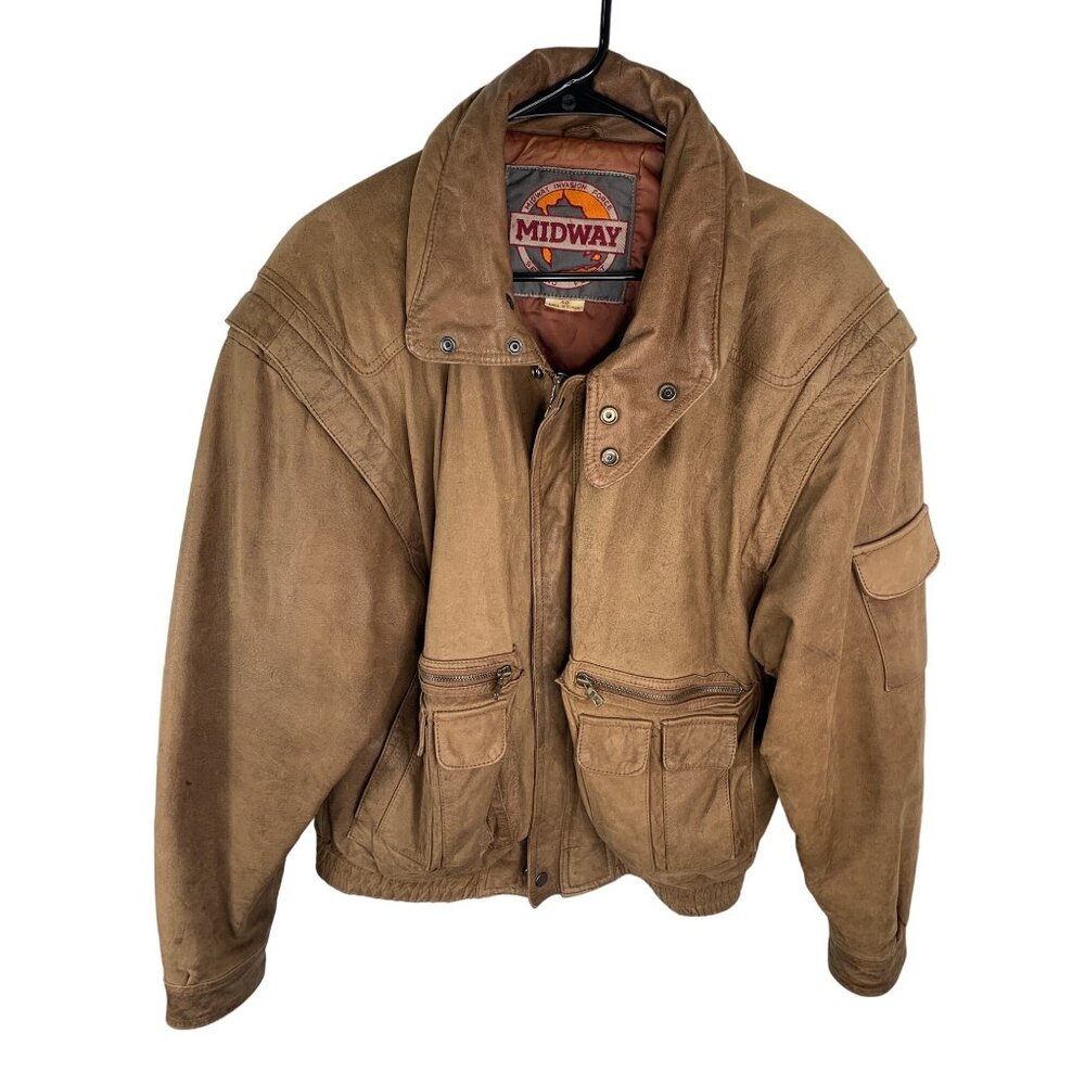 Tan Leather Suede Bomber Jacket